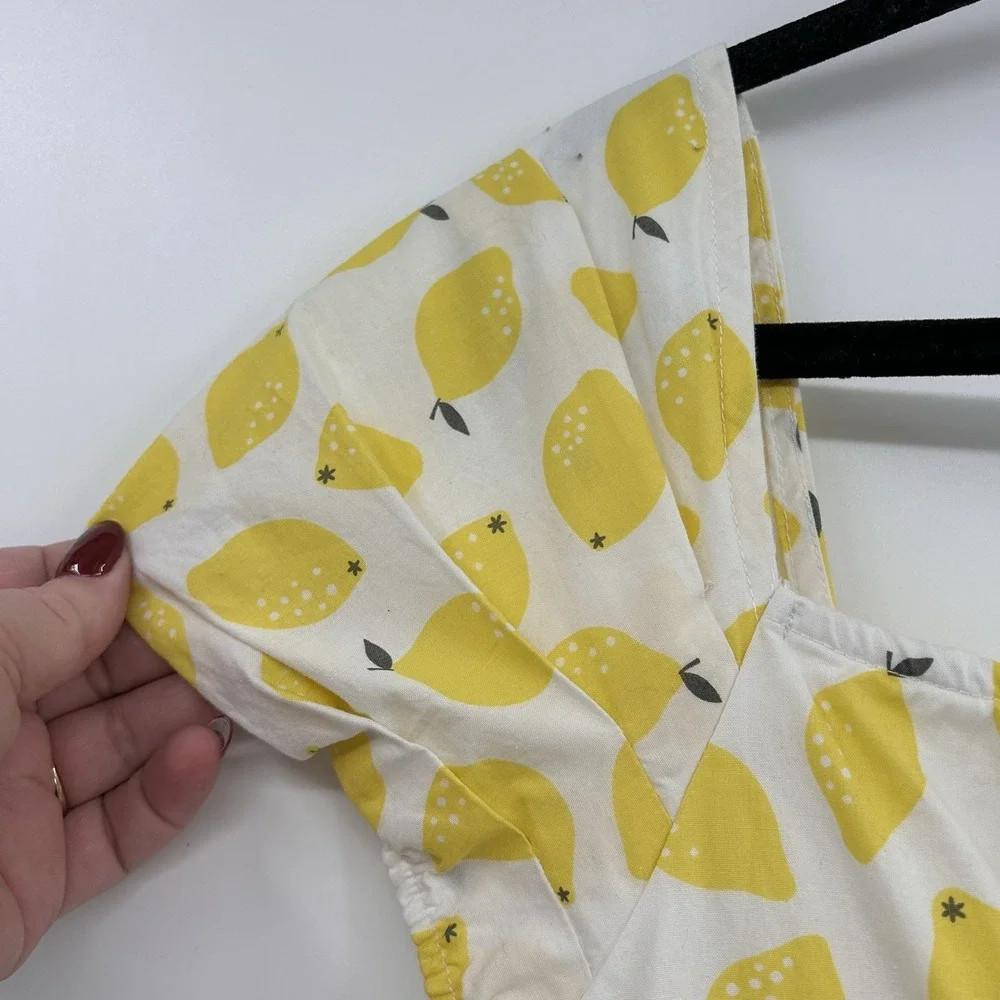 Eshakti Womens Sweetheart Lemon Print Cotton Dress Sz L Yellow Amalfi‎ Summer
